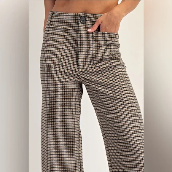 Houndstooth Straight Leg Cropped Trouser Pants - eesome - Picture 2 of 4